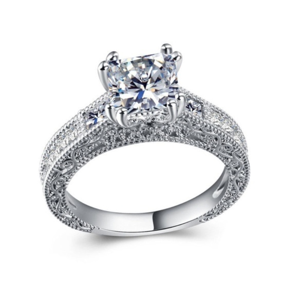 Huitan Jewelry - 925 Silver Princess Cut White Sapphire Ring